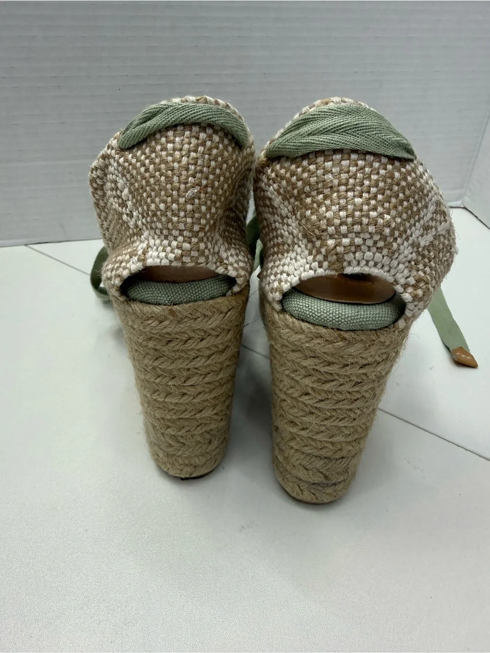 Castañer Carina Canvas Wedge Espadrilles Olive Green Size 37
